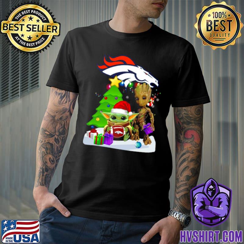 Baby Yoda Reindeer and Santa Groot Hug Denver Broncos Christmas Light shirt  - Teespix - Store Fashion LLC