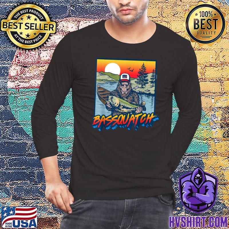 Top bassquatch! Funny Bass Fishing Sasquatch Retro 80s Fisherman T