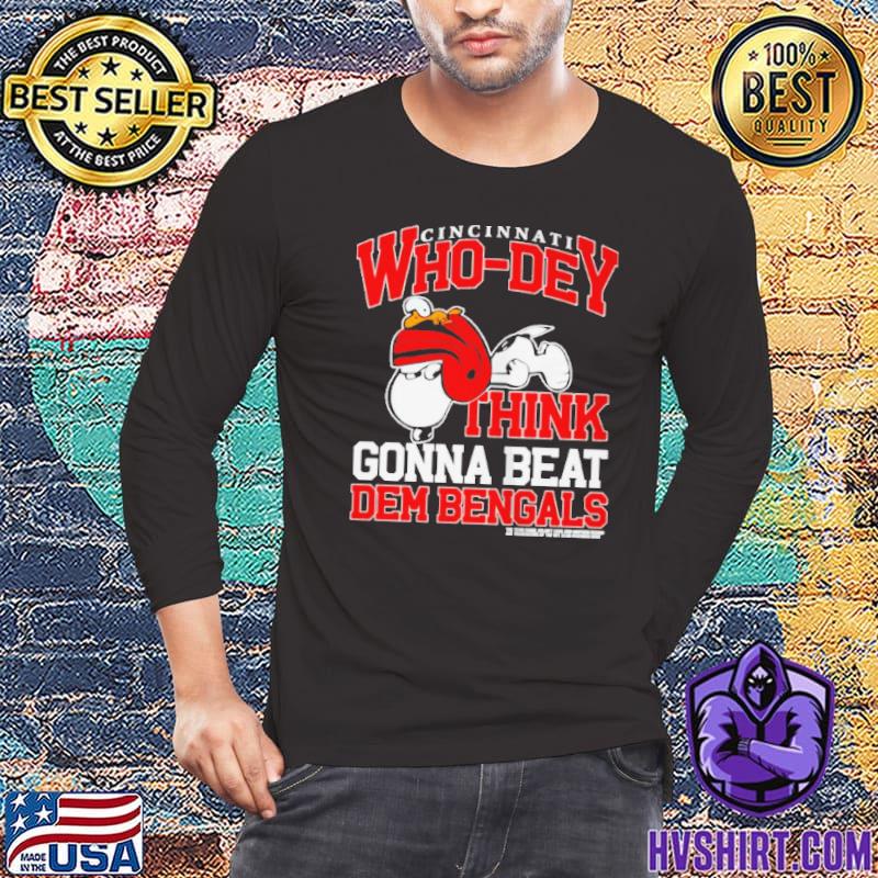 Snoopy Cincinnati who dey think gonna beat dem bengals shirt, hoodie,  sweater and v-neck t-shirt