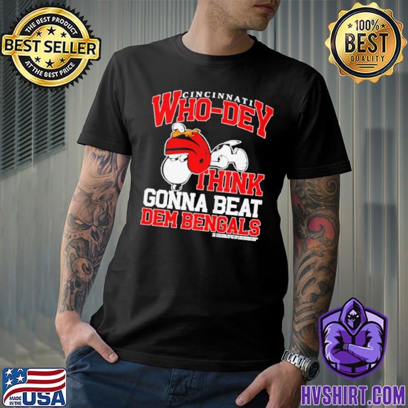 Snoopy Cincinnati who dey think gonna beat dem bengals shirt, hoodie,  sweater and v-neck t-shirt