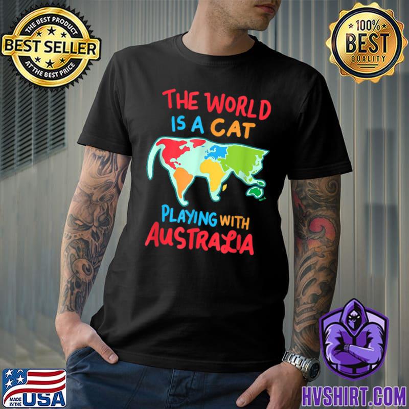 The world is cat playing with australia watercolor T-Shirt