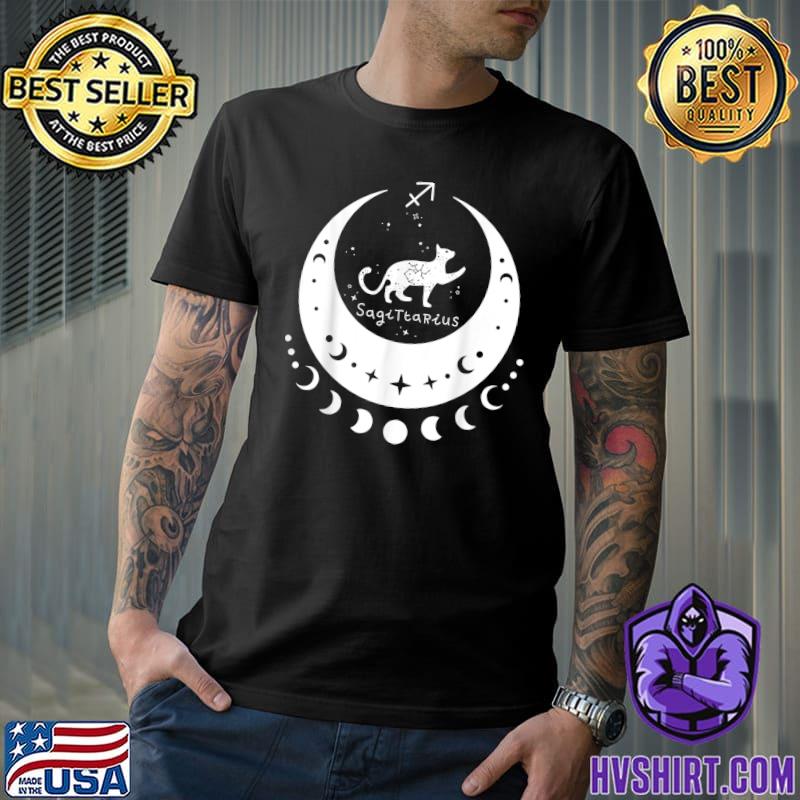 Zodiac Sagittarius Horoscope Astrology Cat Crescent Moon T-Shirt