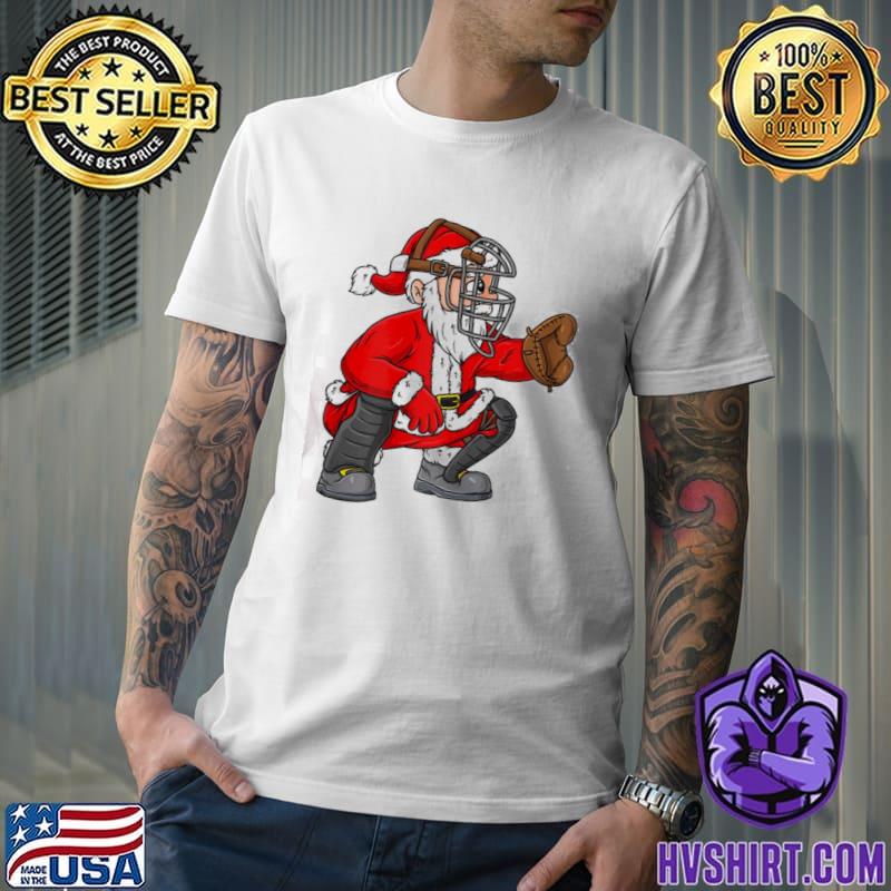 Baseball and santa claus funny christmas design shirt