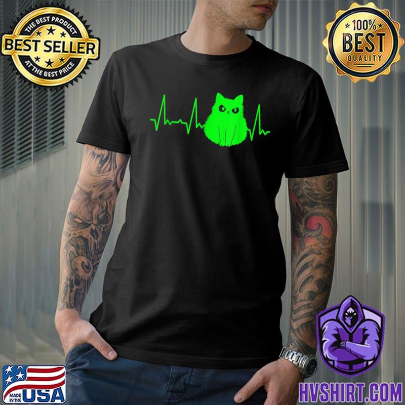 Heartbeat Cat Green Halloween T-Shirt