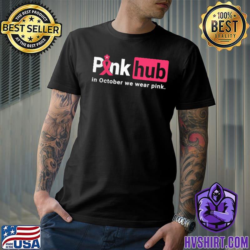 In october we wear pink ribbon funny breast cancer awareness shirt