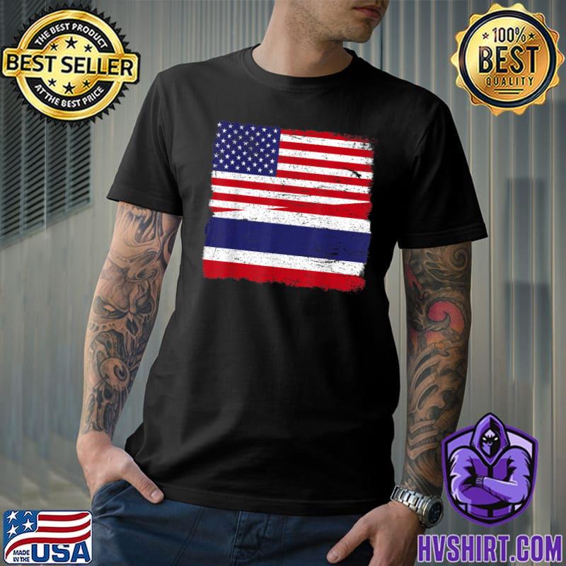 Born Half American Thailand Proud Family Thailand Usa Flag T-Shirt