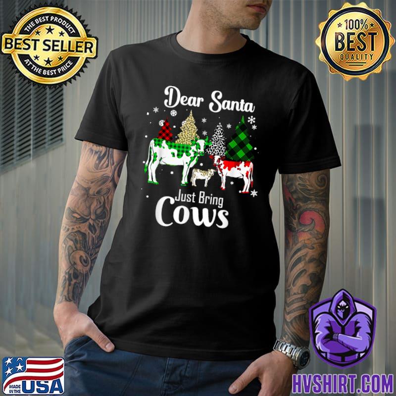 Dear Santa Just Bring Cows Christmas Buffalo Plaid Heifer Leopard Xmas Tree T-Shirt