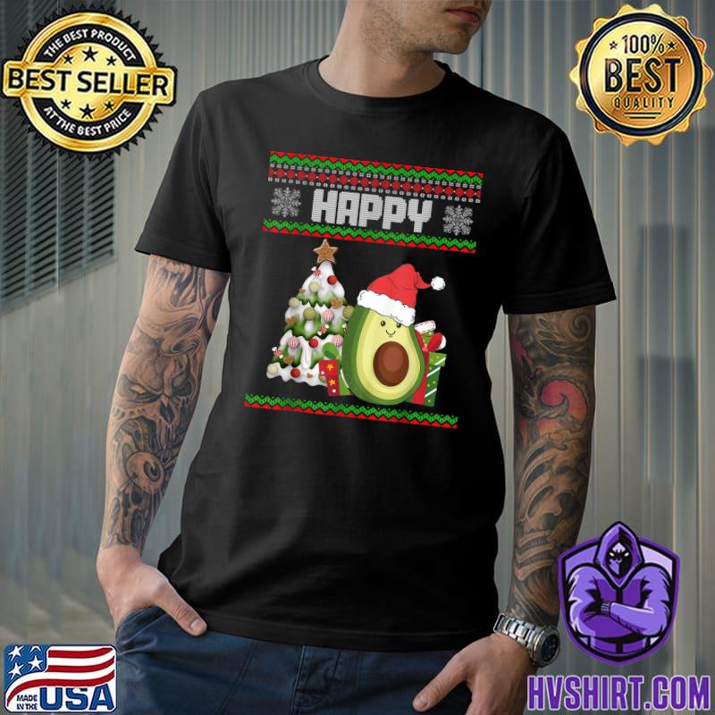 Happy Avocado Santa Christmas Xmas Tree Ugly Sweater T-Shirt
