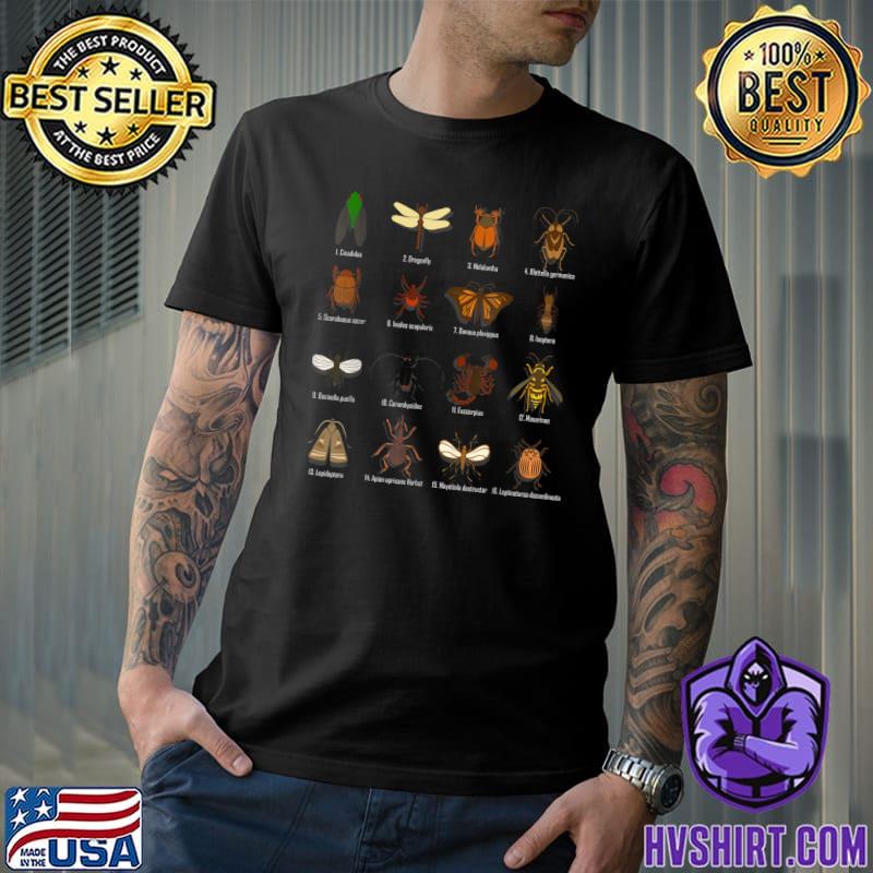 Insects Collection Nature Animal Names Educational Art T-Shirt