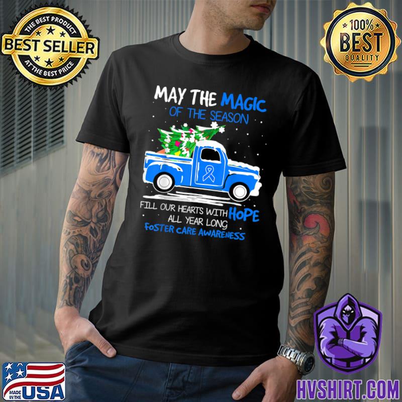 May The Magic Fill Hearts With Hope All Year Long Foster Care Awareness Blue Ribbon Christmas T-Shirt