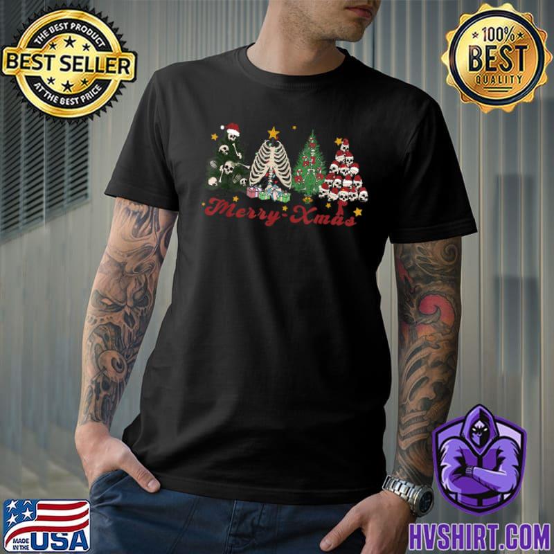 Merry Xmas Skeleton Christmas Tree Christmas Holiday T-Shirt