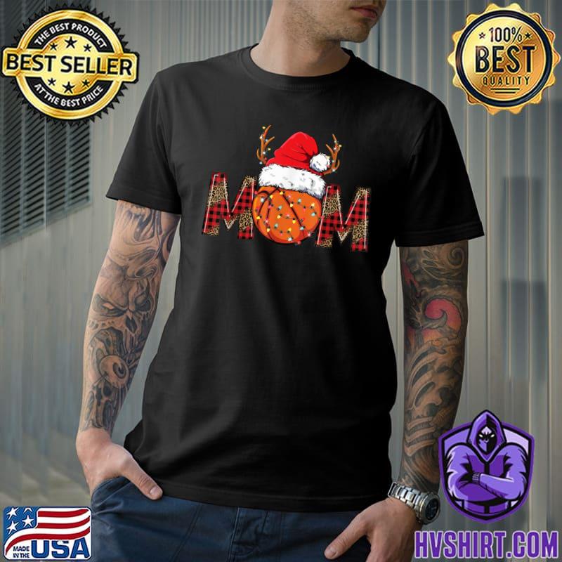 Basketball Mom Basketball Mama Leopard Christmas Plaid Santa T-Shirt