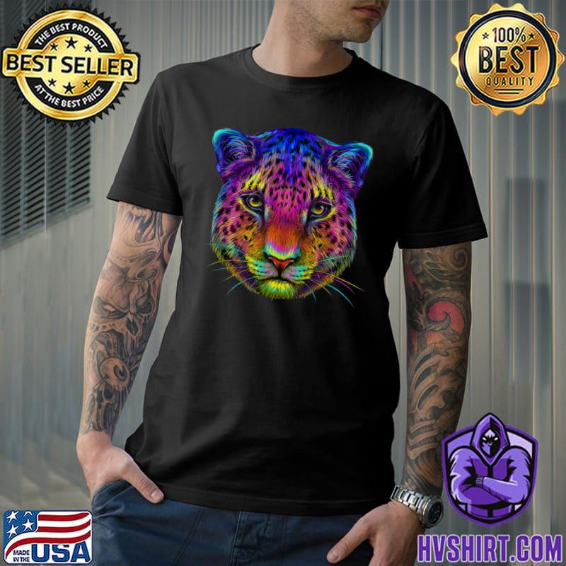 Colorful cute Jaguar head art face for lovers big cat animal T-Shirt