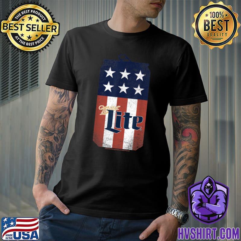 Coors Miller Lite Patriotic American Flag Can T-Shirt