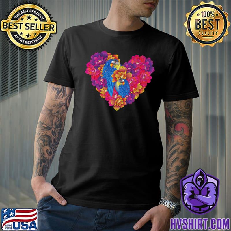 Heart Love Painting For Valentines Couple Bird Flowers T-Shirt