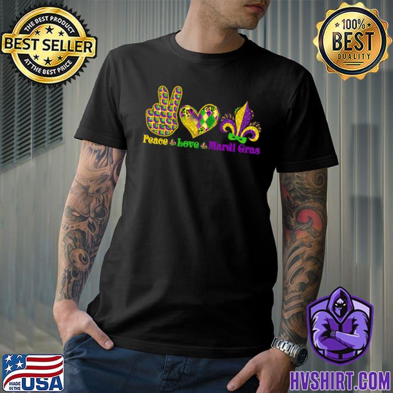 Holiday Peace Love Mardi Gras Heart High Hand Party Celebrations Graphic T-Shirt