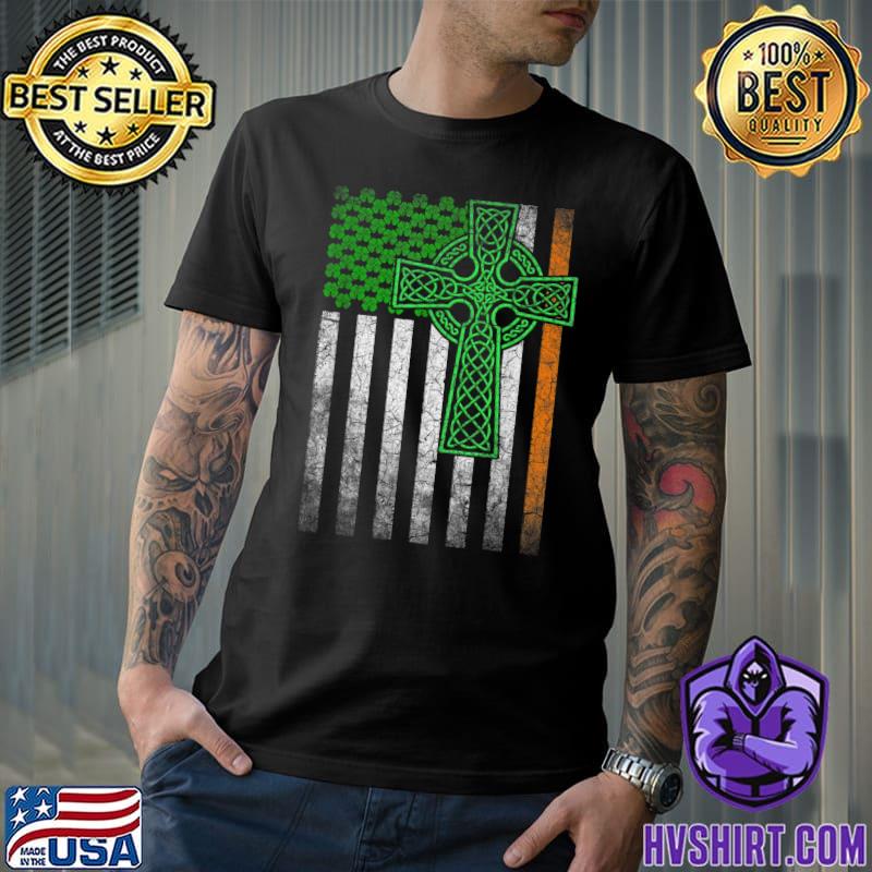 Irish American Flag Ireland Flag St Patricks Day Cross Gift T-Shirt