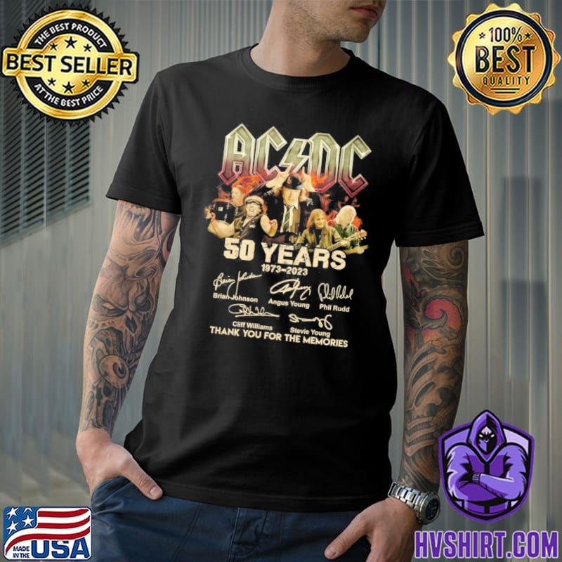 AC DC 50 years 1973-2023 thank you for the memories signatures shirt