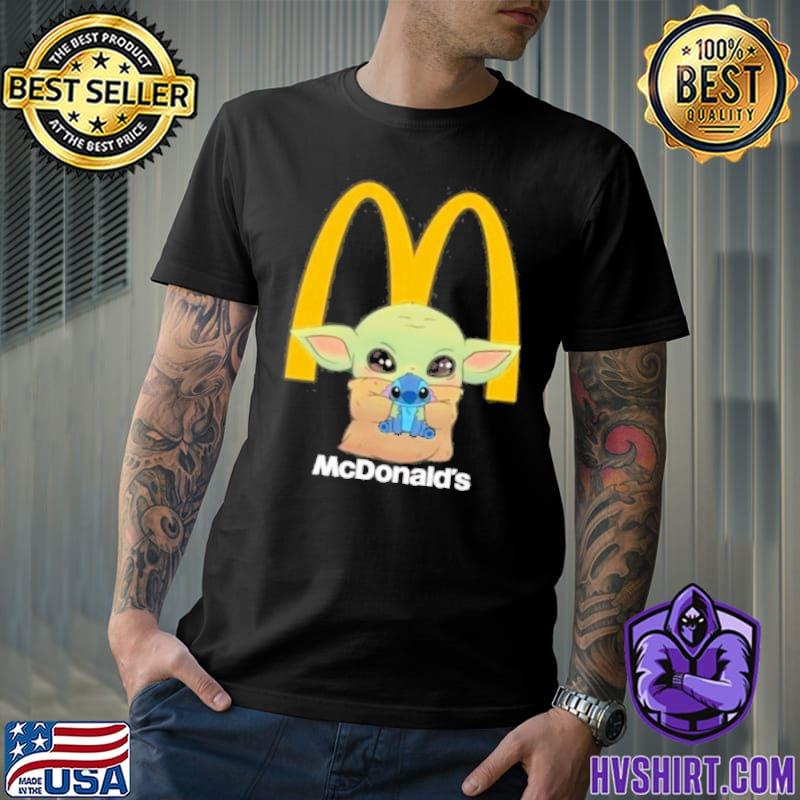 Baby yoda hug Stitch McDonald's shirt