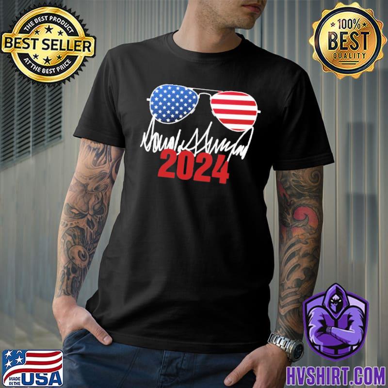 Donald Trump 2024 glasses America flag shirt