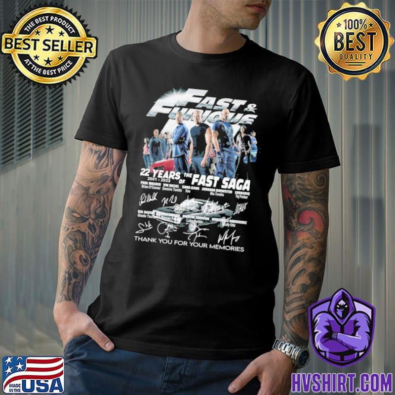 Fast and Furious 22 years of the fast saga 2001 2023 thank you for your memories shirt