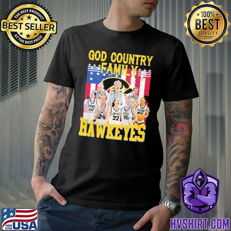 God country family Hawkeyes signatures America flag shirt