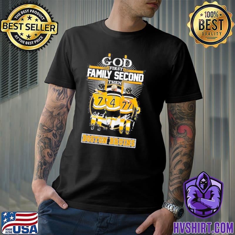 God first family second then Boston Bruins Ray Bourque Orr Esposito Signature Shirt
