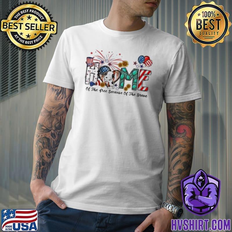Home of the free because of the brave snoopy firework veteran America flag shirt