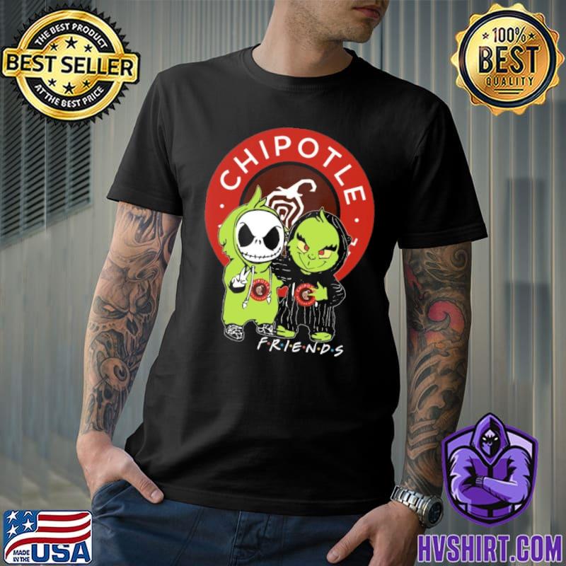 Nice chipotle friends Jack skellington and Grinch shirt