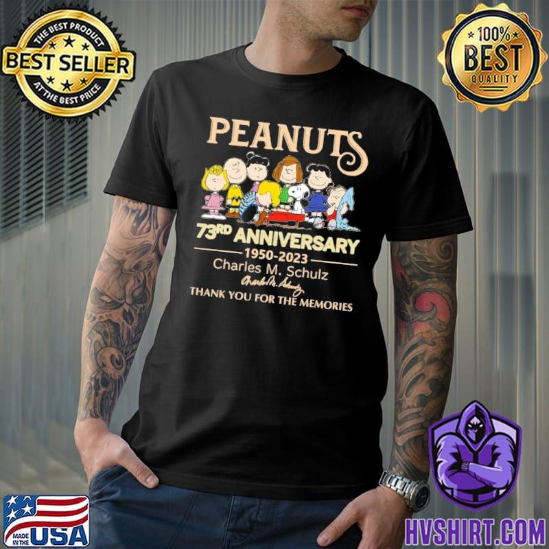 Original peanuts 73rd anniversary 1950-2023 Charles M.Schulz thank you for the memories signature shirt