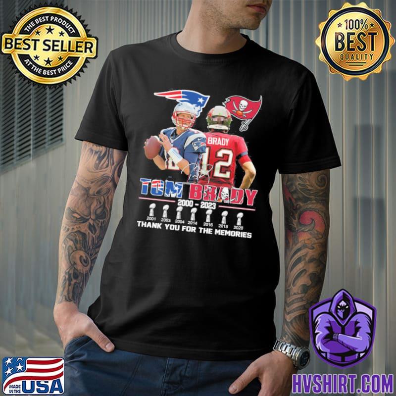 Tom Brady 2000-2023 thank you for the memories New England Patriots and Tampa Bay Buccaneers shirt