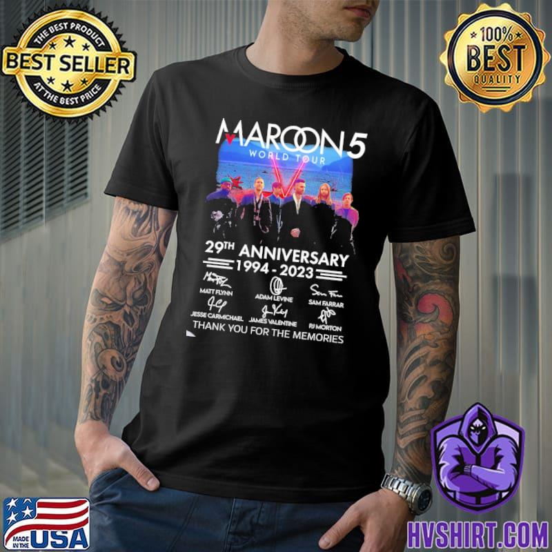 Maroon 5 world tour 29th Anniversary 1994-2023 Thank You For The Memories Signatures Shirt