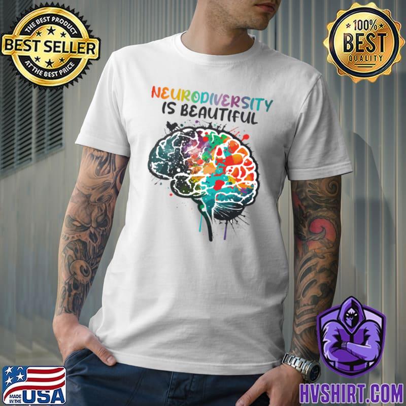 Neurodiversity Is Beautiful Autism Awareness Brain Watercolors T-Shirt