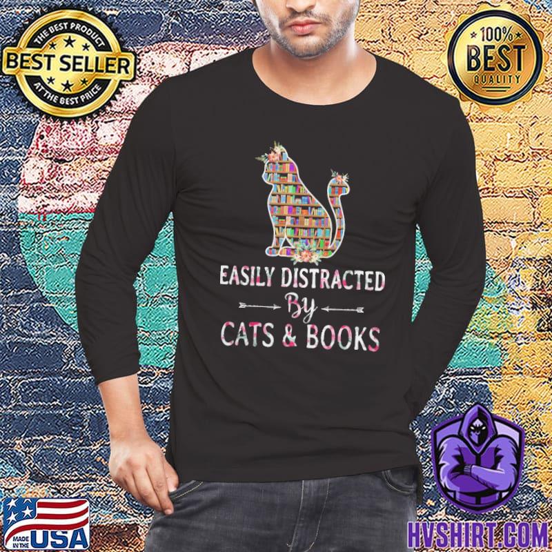 Easily Distracted By Cats And Books flower shirt