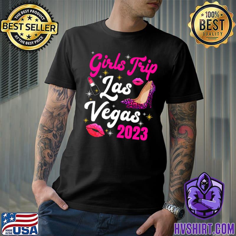 Las Vegas Girls Trip 2023 Girls High Heel Leopard Lips T-Shirt