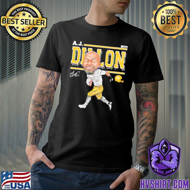 A.J. Dillon Green Bay Packers football cartoon helmet signature shirt,  hoodie, sweater, long sleeve and tank top