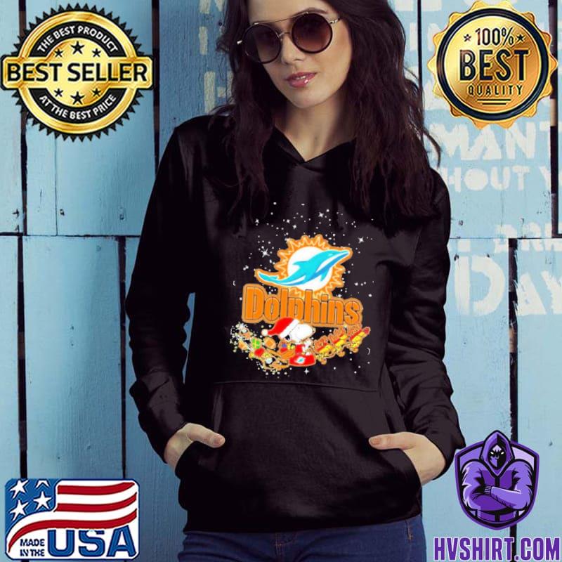 Snoopy and woodstock santa hat xmas miami dolphins logo shirt, hoodie,  sweater, long sleeve and tank top