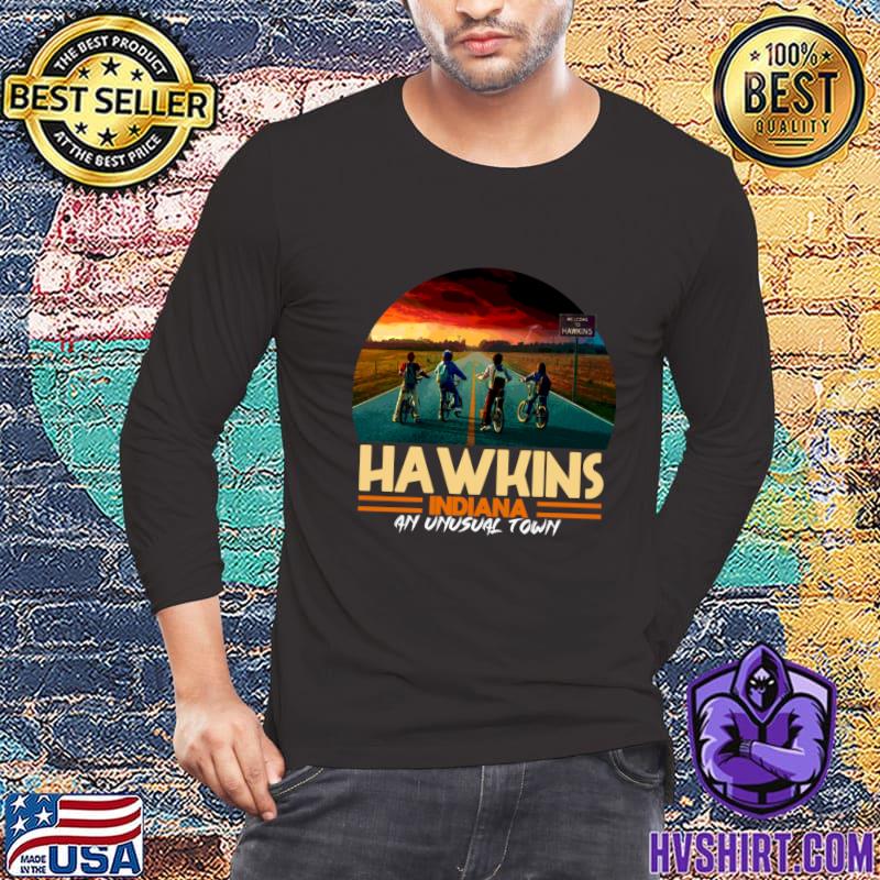 lidenskab Doven Aggressiv Hawkins Indiana An Unusual Town Sunset Stranger Things T-Shirt, hoodie,  sweater, long sleeve and tank top