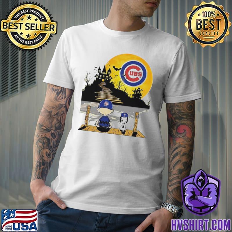 Snoopy Charlie Brown Sit Under Moon Chicago Cubs Halloween Shirt