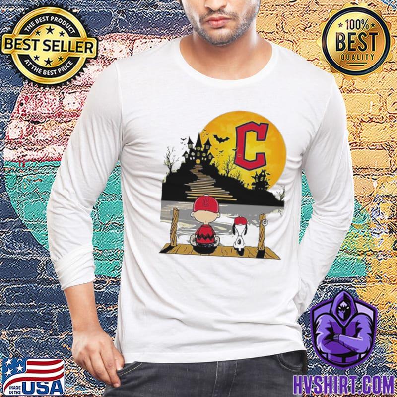 Cleveland Guardians Snoopy and Charlie Brown Sit Under Moon Peanuts  Halloween shirt, hoodie, sweater, long sleeve and tank top