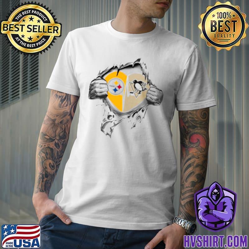 Blood Inside Me Pittsburgh Steelers And Pittsburgh Penguins It's In My  Heart T Shirt - Limotees