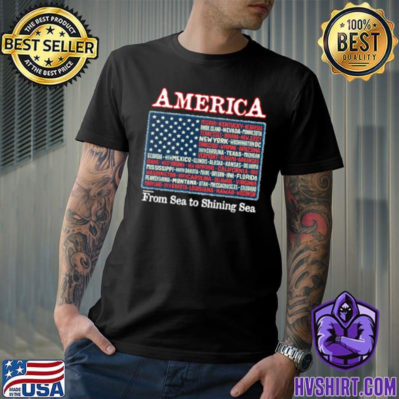 United States Flag T-shirt With The Names Of The States
