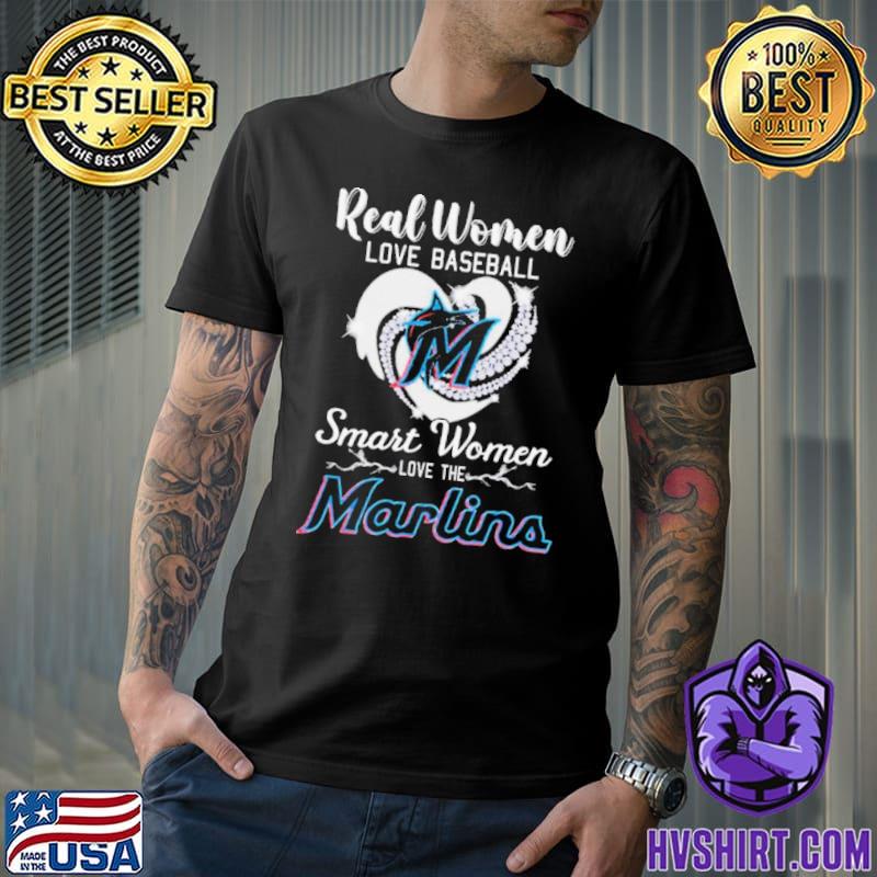 Real Women Love Baseball Smart Women Love The Miami Marlins Diamond Heart T- Shirts, hoodie, sweater, long sleeve and tank top